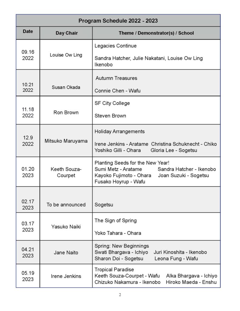 2022-2023 I.I. San Francisco Chapter Program Schedule